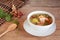 Thai Spicy Mixed Vegetable Soup with shrimp (Kang Liang Goong So