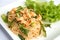 Thai stir-fried noodles with shrimp and kale