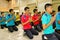 Thai students are praying in the school gym. Hua Hin, Thailand D