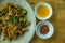 Thai style fried noodle with dried chilly and vinegar chilly