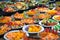 Thai sweets, fruits assortment of various fresh fruits in a dish background.