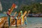 Thai taxi boats noses on the beach