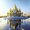 Thai temple with reflection in water. 3d render illustration. Generative AI