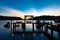 Thai terrace lounges with pergola at sunset on wooden pier in Ko