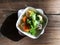 Thai Tofu, Pork and Vegetable Soup in White Bowl on wooden Table