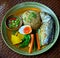 Thai traditional food, mackerel, chili paste, vegetables, eggs, healthy food for life