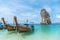 Thai traditional wooden longtail boat and beautiful sand beach at Koh Poda island in Krabi province. Ao Nang, Thailand ,Krabi