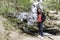 Thai woman with Mae Kam Pong waterfall, Chiangmai Thailand