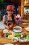 Thai woman portrait with Thai Cuisine Set