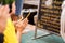 Thai woman read the hymns to worship and requesting blessings from the Buddhist pagoda