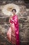 Thai woman wearing period tradition clothes style toothy smiling