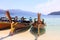 Thai wooden boat on sea beach at Lipe island