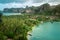 Thailand Aerial view of tropical island, blue lagoon, rocks and palms, Railay beach, Krabi