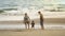 Thailand at Bang saphan noi Bangburd beach. on 27/04/2019. Happy family - father, mother, baby son run and play sea water and yell