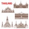 Thailand Bangkok architecture facades line icons