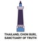 Thailand, Chon Buri, Sanctuary Of Truth travel landmark vector illustration