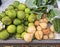 Thailand - Coconut and grapefruit market in Maeklong Railway Market Samut Songkram city.