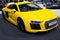 Thailand - Dec , 2018 : Audi R8 yellow color luxury super sports car presented in motor expo Nonthaburi Thailand