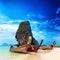 Thailand exotic sand beach and boats in asian tropical island