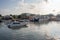 Thailand - January 31, 2018: A small speedboat floats on the river.