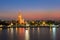 Thailand Landmark, Wat Arun - the Temple of Dawn water front at twilight