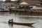 Thailand low fan tail motor boat in fishing village harbor