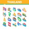 Thailand National Isometric Icons Set Vector