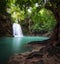 Thailand outdoor photography of waterfall in rain jungle forest.