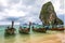 Thailand, Pranang, 23, September, 2018: View of the boats in the ocean. Krabi Province, Raleigh Peninsula