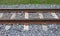 Thailand railway with grass and rock