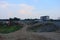 Thailand railway tracks have gravel and houses of workers.  Beautiful sky view background