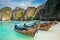 Thailand sea beach view round with steep limestone hills with ma