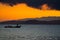 Thailand sea in twilight time with Silhouette ship and fisherman in the sea