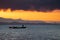 Thailand sea in twilight time with Silhouette ship and fisherman in the sea