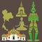 Thailand symbols, Temple Benchamabophit, Guardian Giant Yaksha, Buddhist stupa - chedi, sculpture of Buddha,