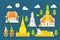 Thailand temple infographic elements set
