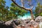 Thailand travel island Koh Lipe turquoise sea color with swing at tree cliff mountain viewpoint and sunny clear blue sky backgroun