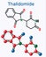 Thalidomide molecule. Is used as a treatment of multiple myeloma and of leprosy. Structural chemical formula and molecule model