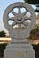 Thammajak Wheel Stone Statue in Wat Pra Sri Mahatatu temple in bangkok Thailand