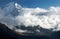 Thamserku peak, Phortse village and beautiful clouds - trek to Everest base camp