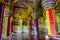 Thanjavur, Tamil Nadu, India - The high arches artworks and colorfully painted wall murals durbar hall Maratha Palace