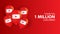 Thank you 1 million subscribers banner design template on red background