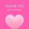Thank you 100k followers internet community celebration pink heart design template realistic vector