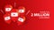 Thank you 2 million subscribers banner design template on red background