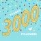 Thank you 3000 followers numbers postcard.