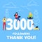 Thank you 3000 followers numbers postcard.