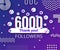 Thank you 6000 followers numbers. Glitch style banner. Congratulating multicolored thanks image for net friends likes