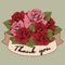 Thank you banner, Vintage Bouquet of roses flowers with a curved ribbon for your text. Greeting card, invitation, recognition, com