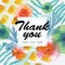 Thank you card decorated with watercolor floral elements.