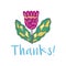 Thank you card. Thanks! word and cartoon flower